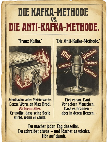 Kafka_Methode-removebg-preview Vintage-Poster: „Die Kafka-Methode Poetry Slam heilt deine Seele