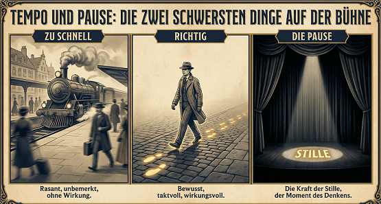 Tempo und Pausen Eine Infografik, die den Unterschied zwischen
einem gehetzten und einem rhythmischen
Vortrag visualisiert. Aussprachetraining