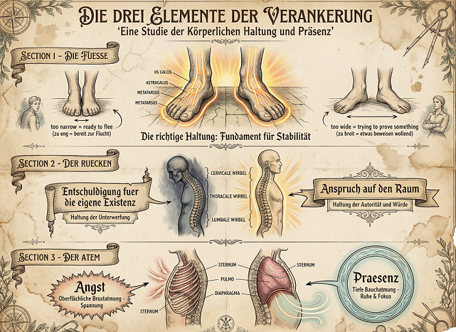 Vintage-Anatomie-Poster: Drei Sektionen Körperspannung