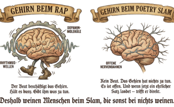 Vintage-Neurowissenschafts-Poster „GEHIRN BEIM RAP" Unterschied Rap und Poetry Slam