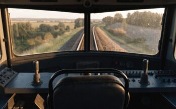 Fuehrerstand eines Zuges mit Bedienpult und Pedal im Fussraum