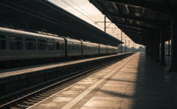 Ein kürzerer Zug als üblich steht an einem langen leeren Bahnsteig, am Ende bleibt sichtbar leerer Bahnsteig übrig