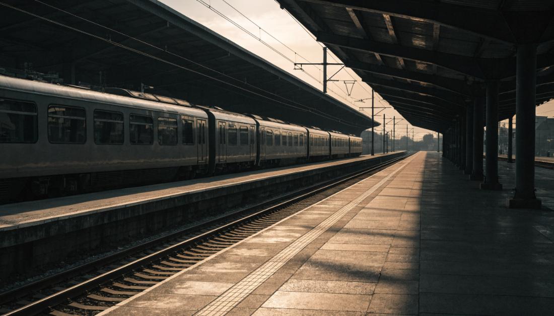 Ein kürzerer Zug als üblich steht an einem langen leeren Bahnsteig, am Ende bleibt sichtbar leerer Bahnsteig übrig