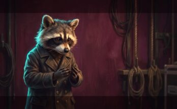 Nervosität im Körper wird sichtbar: der Waschbär betrachtet backstage seine eigenen Pfoten