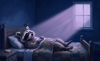 Schlaf vor Auftritt gelingt nicht immer: der Waschbär liegt nachts wach im Bett