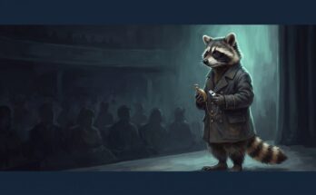 Nach einer schlechten Wertung: der Waschbär steht ruhig am Bühnenrand
