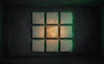 Textkacheln für Instagram als Raster: neun leere Felder an einer dunklen Wand