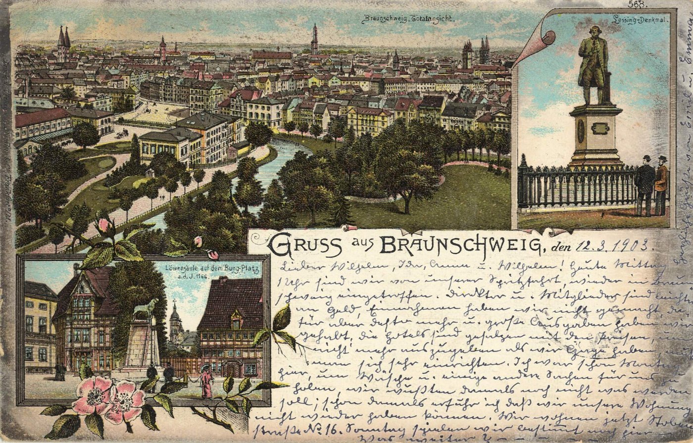 Braunschweig, Niedersachsen Stadtansicht; Lessingdenkmal; Löwensäule auf