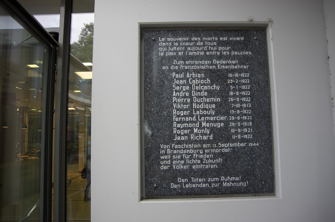 Gedenktafel Hauptbahnhof Brandenburg an der Havel