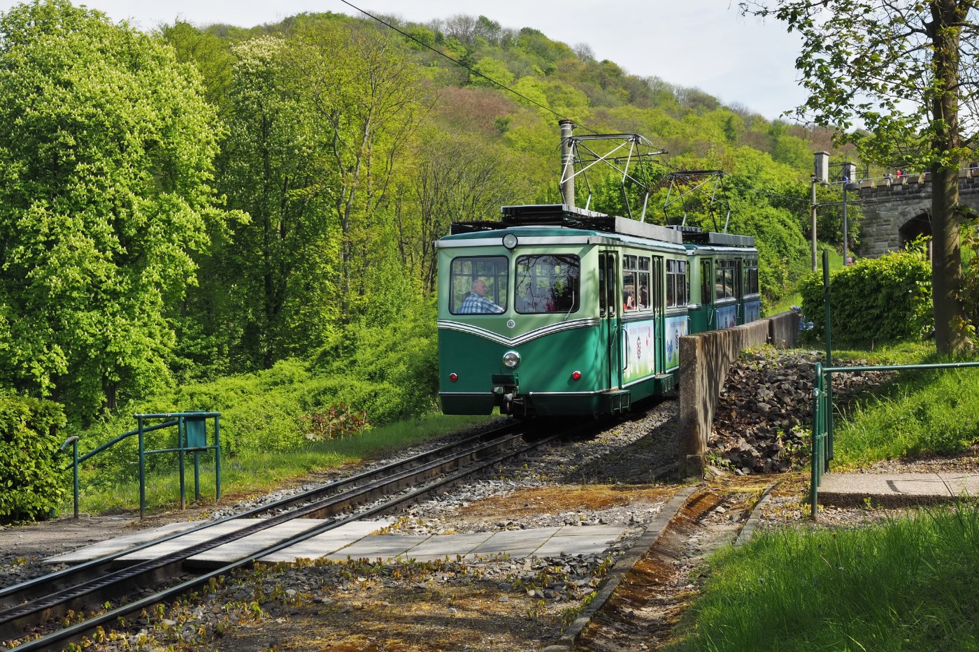 Zug der Drachenfelsbahn auf der Strecke