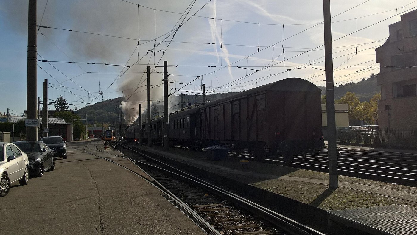 Landappbw 1823 Dampfzug am Stadtbahnhof Ettlingen