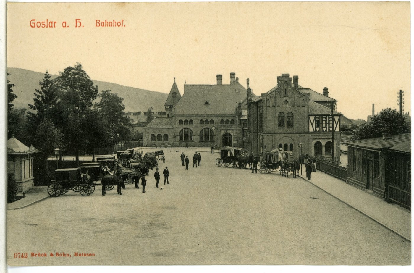 09742 Goslar 1908 Bahnhof mit Pferdedroschken Brück & Sohn Kunstverlag