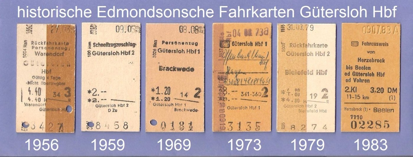 Edmonsondsche Fahrkarten Gütersloh Hbf 1956 bis 1983