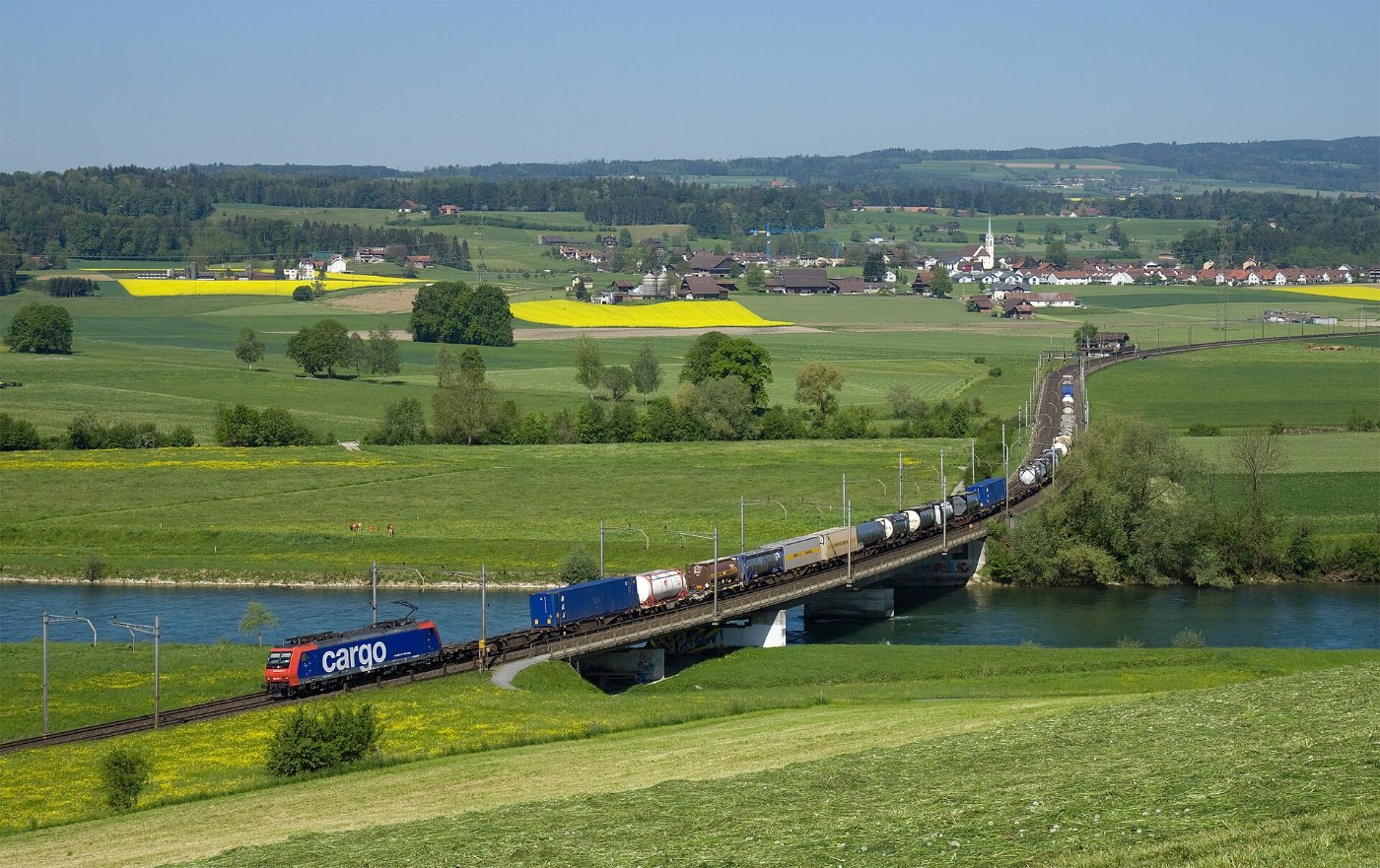 Re 482 mit Containerzug bei Oberrüti