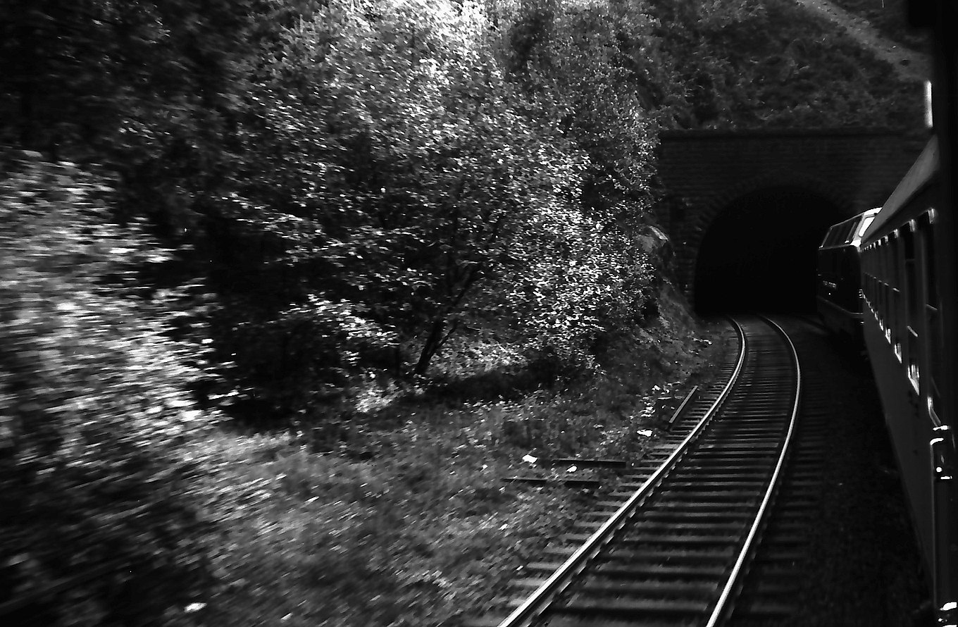 (V 200 auf der Schwarzwaldbahn vom Zug aus, wohl vor dem Niederwasser Tu