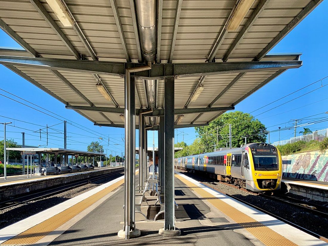 Train station platform shelter at Corinda railway station, Queensland, A
