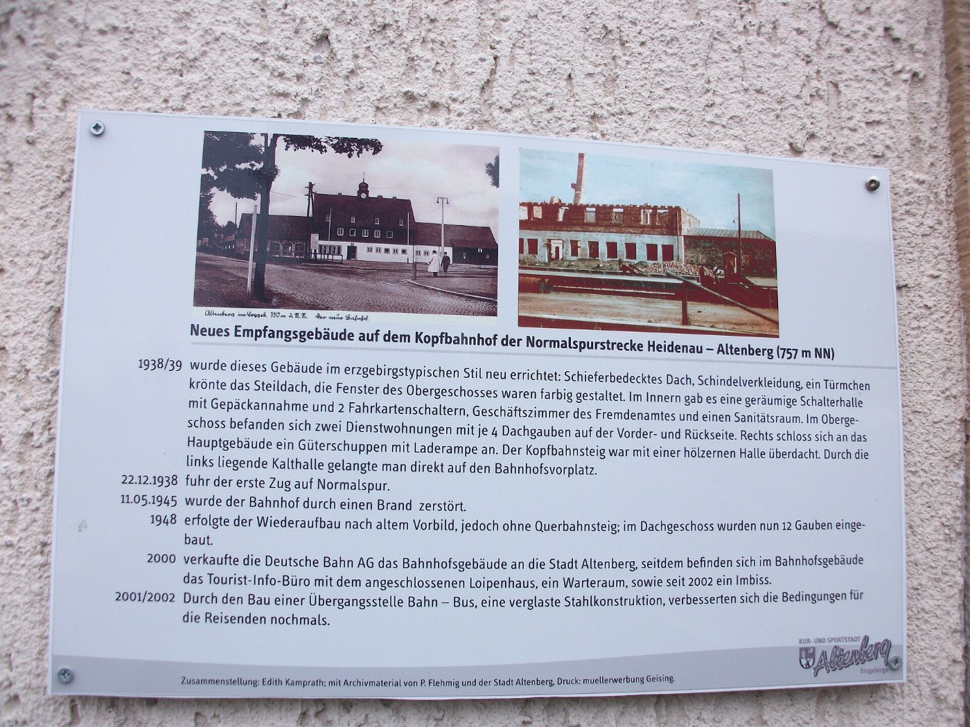 Bahnhof Kurort Altenberg, Infotafel Empfangsgebäude (Normalspur)