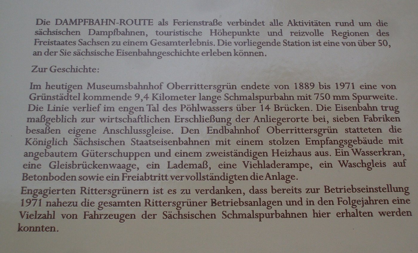 Bahnhof Oberrittersgrün, Tafel Dampfbahn Route Sachsen (2)