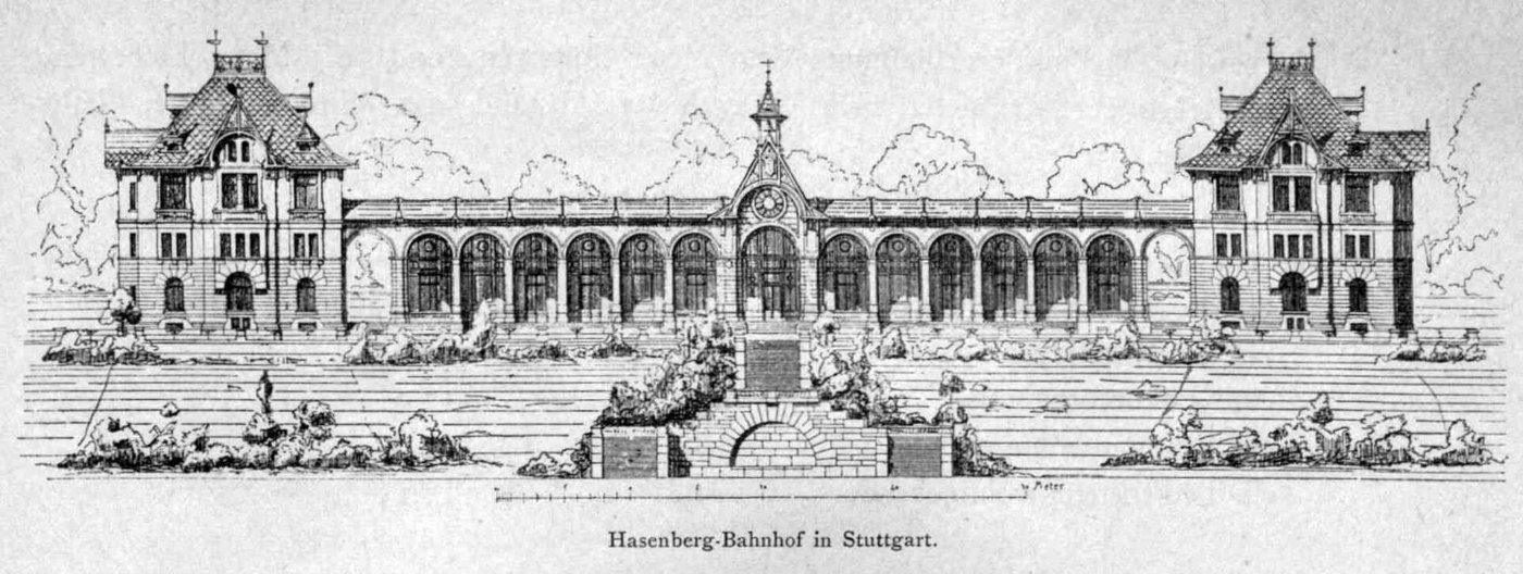Hasenberg Bahnhof (Westbahnhof) in Stuttgart, 1890