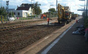 Guntersblumer Bahnhof auf Bahnsteig Richtung Worms Richtung Worms (Umbau