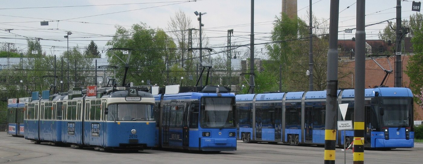 Tram München Baureihen P, R und S Betriebshof Einsteinstraße April 2014
