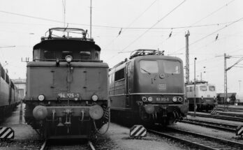 Sechsachsige Güterzug Elektrolokomotiven im Bahnbetriebswerk Mannheim Ra