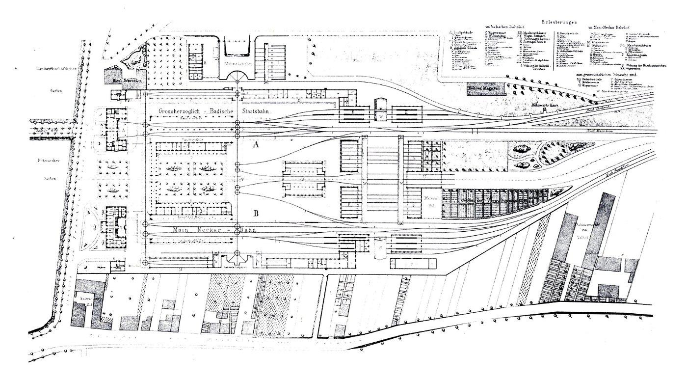 Bahnhof Heidelberg 1855 Gleisplan