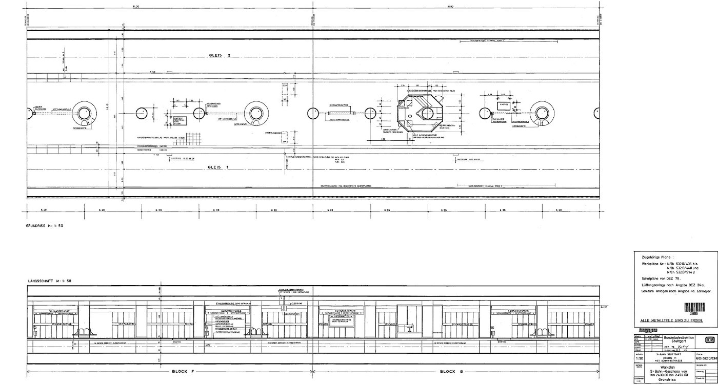 Stuttgart Schwabstraße km 2.430.00 bis 2.492.00, Werkplan S Bahn Geschos