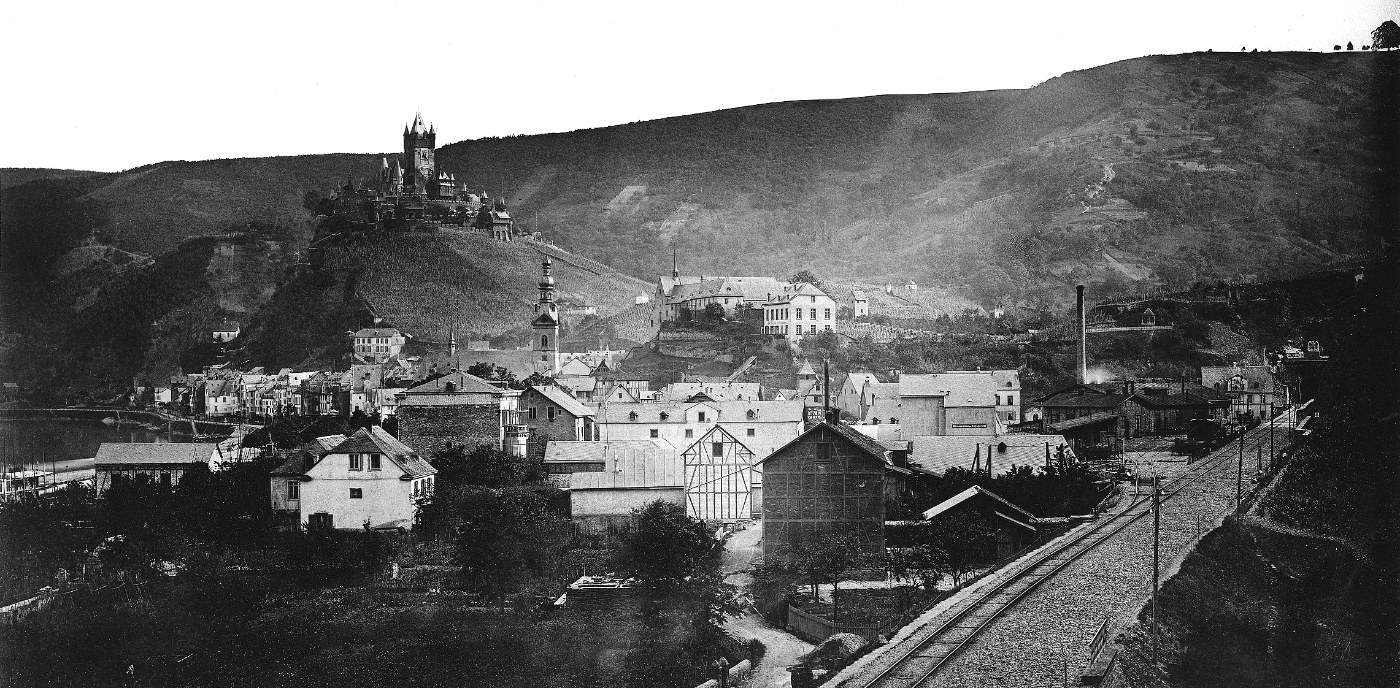 Historische Ansicht der Moselbahnstrecke bei Cochem um 1878