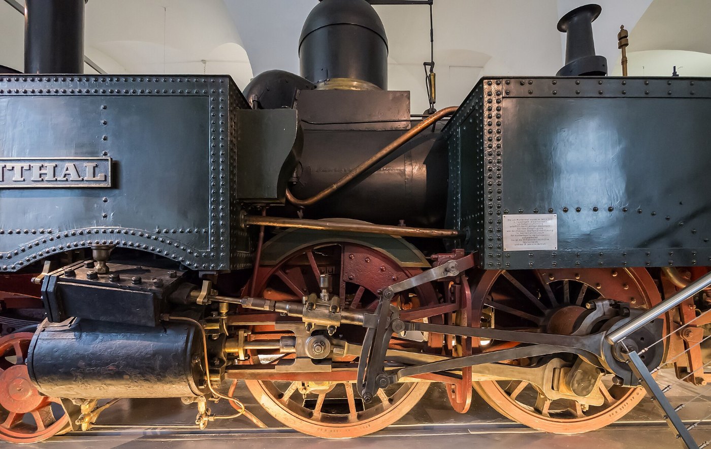 Verkehrsmuseum Dresden Güterzug Tenderlok Muldenthal Treibradsatz mit Da