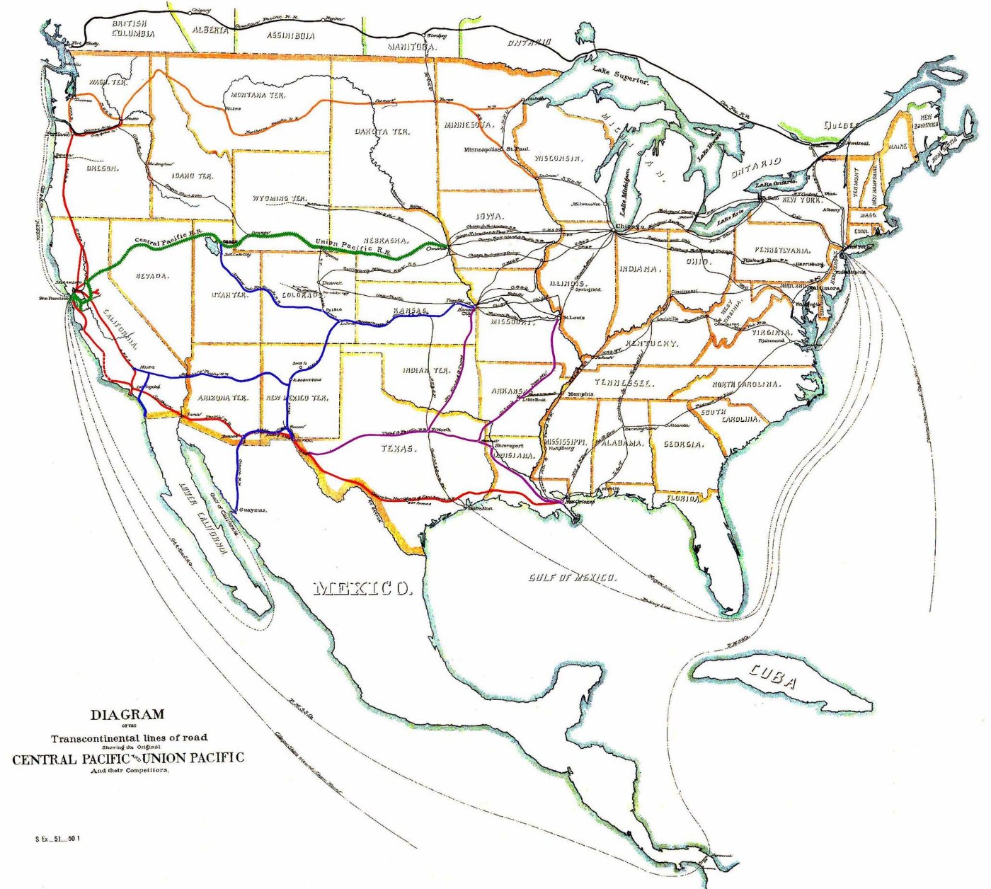 US Transcontinental Railroads 1887