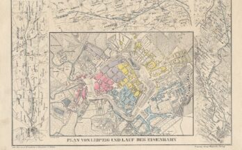 Plan von Leipzig und Lauf der Eisenbahn 1841