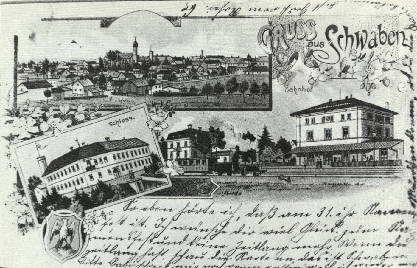 Bahnhof Schwaben Postkarte 1898