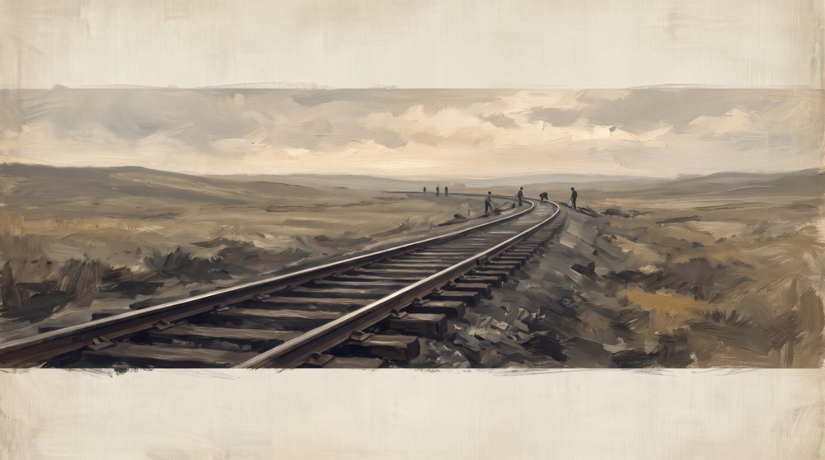 Poetry Slam Geschichte: eine Bahnstrecke aus dem 19. Jahrhundert wird über offenes Land gebaut