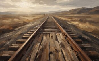 Poetry Slam Reimschema: eine lange Reihe gleichmäßig verlegter Bahnschwellen unter zwei Schienen