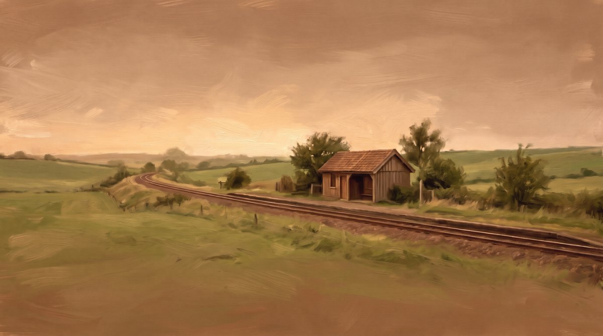 Poetry Slam für Senioren: eine ruhige eingleisige Nebenbahn führt durch sanfte Landschaft