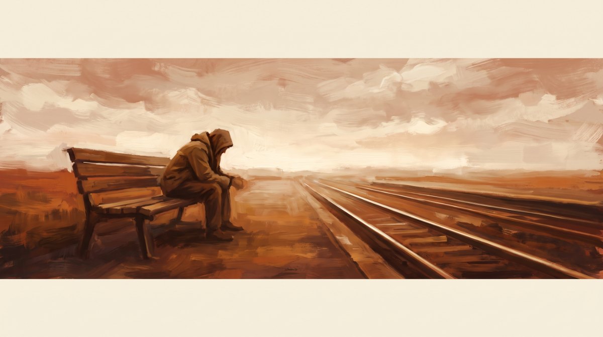 Poetry Slam über den Glauben: ein Mensch wartet im Morgenlicht auf einem leeren Bahnsteig