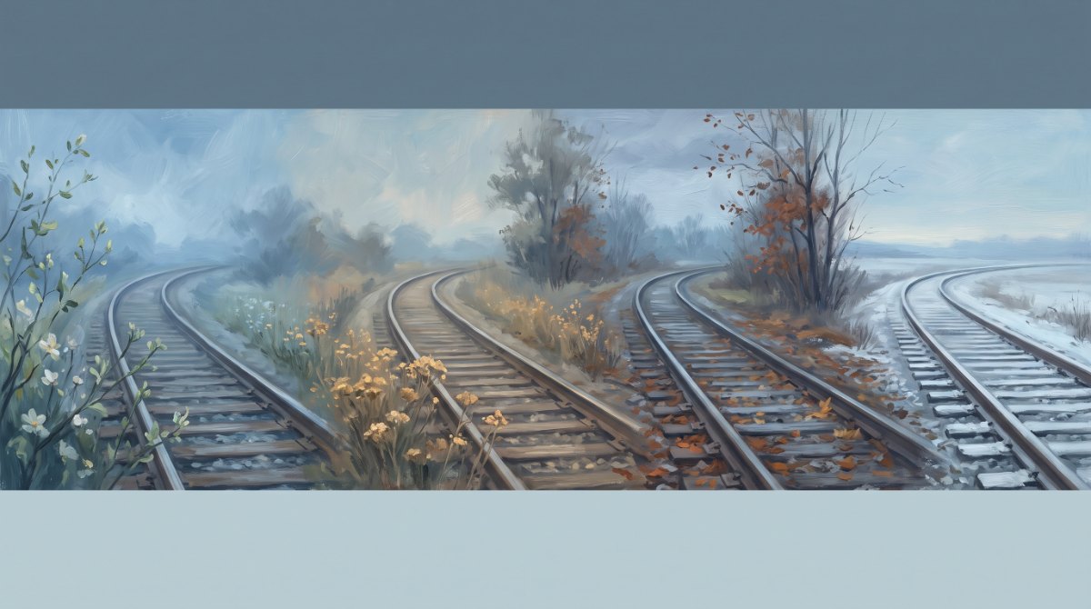 Poetry Slam über die Jahreszeiten: dieselbe Bahnstrecke viermal, im Blütenfrühling, im grünen Sommer, im bunten Herbst und im weißen Winter