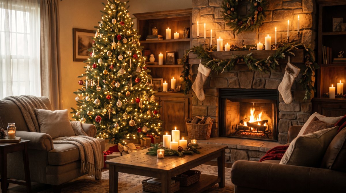 Eine Familie hört am Heiligabend gespannt zu, während ein Familienmitglied einen selbst geschriebenen Weihnachts-Slam vorträgt