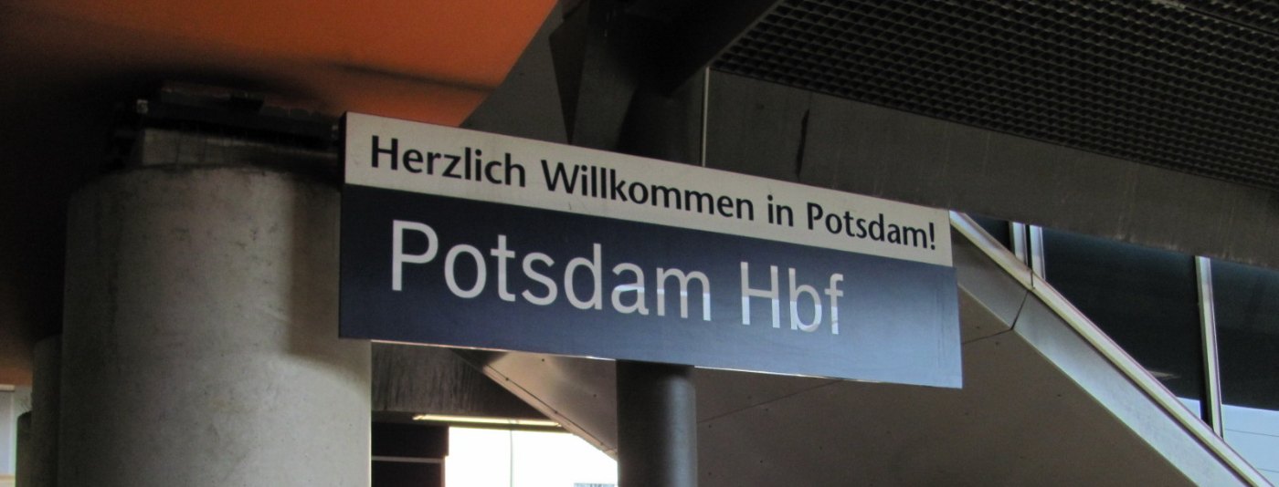 Potsdam Hauptbahnhof sign on platform