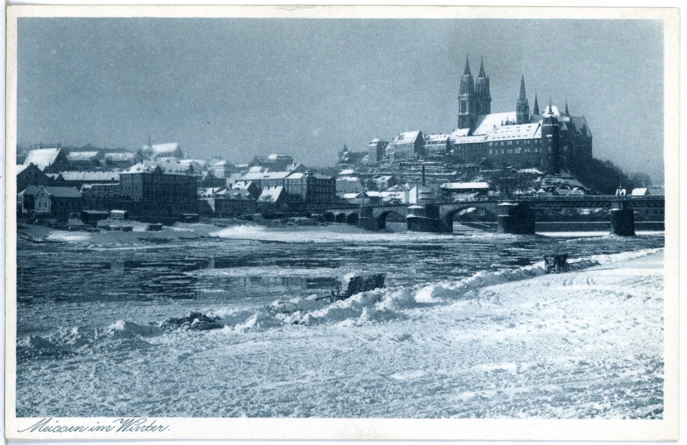 24552 Meißen 1928 Blick auf Meißen im Schnee Brück & Sohn Kunstverlag