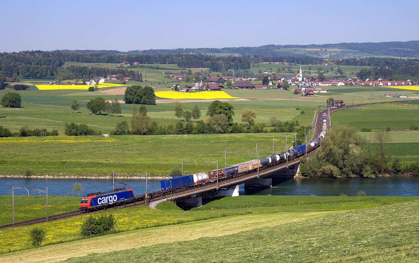 Re 482 mit Containerzug bei Oberrüti 2