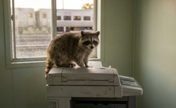 Die dümmsten Fehler der Menschheit: Waschbär sitzt auf einem Kopierer im Bahnhofsbüro
