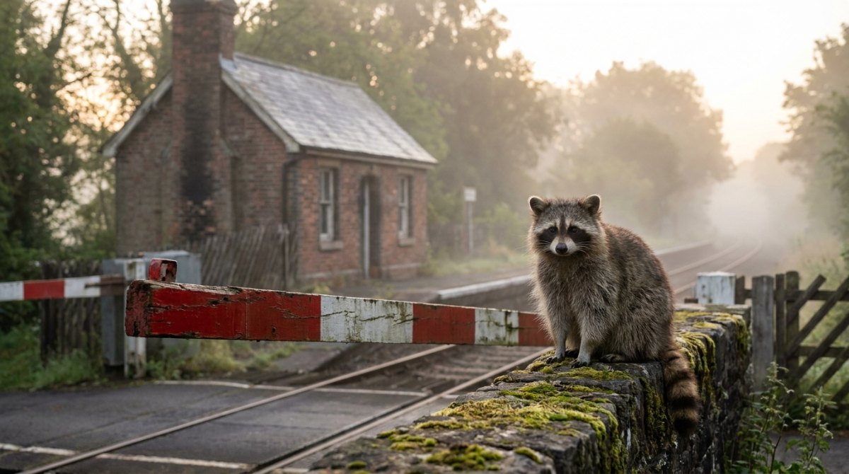 Waschb&auml;r kommt gelassen am Ziel an