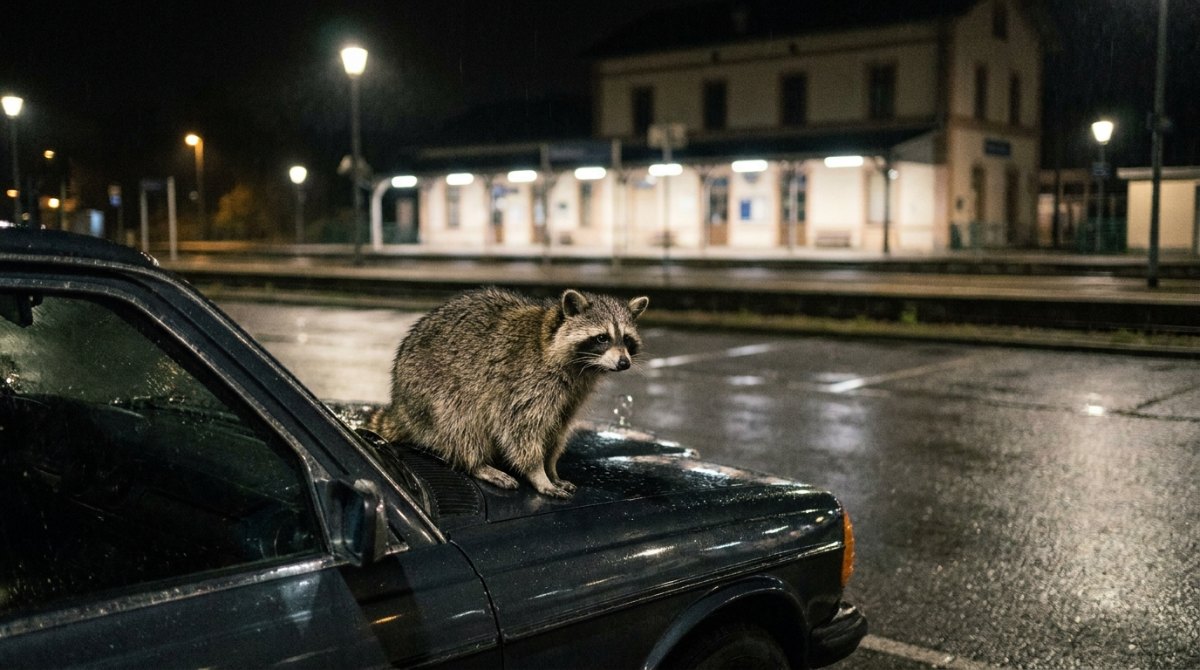 Waschb&auml;r senkt die Schranke und sch&uuml;tzt sein Gleis