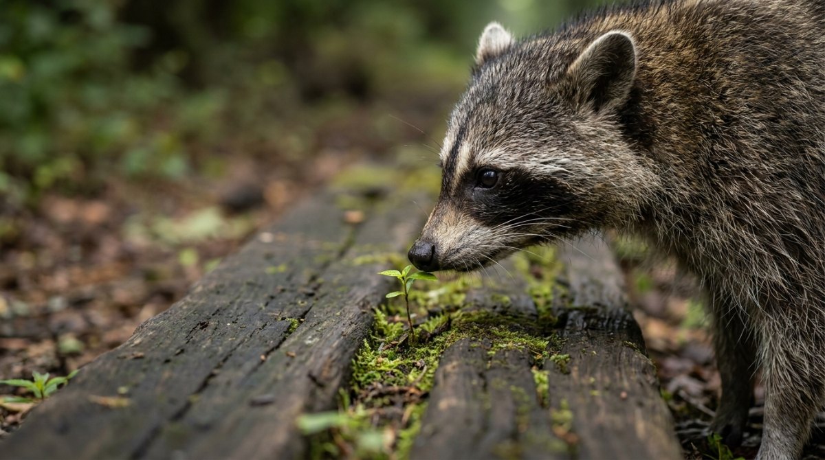 Waschb&auml;r f&auml;hrt dem hellen Horizont entgegen