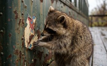 Einen Poetry-Slam-Text interpretieren: ein Waschbär kratzt an abblätterndem Lack eines alten Waggons