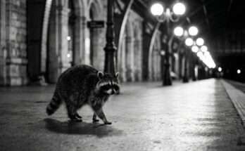Karl Lagerfeld für die Bühne: Ein Waschbär läuft nachts über den Bahnsteig wie über einen Laufsteg