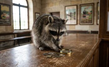 Waschbär prüft im Wartesaal abgegriffene Münzen mit der Lupe – Klischees vermeiden beim Schreiben