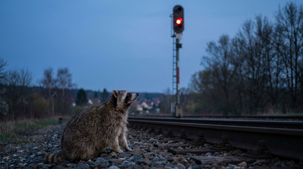 Waschbär vor einem roten Haltesignal – Warnsignale, wann du nicht auf die Bühne solltest